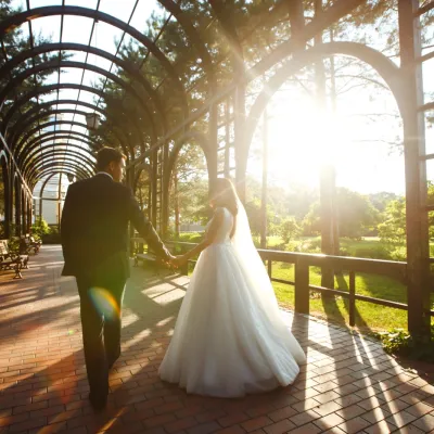 Bride And Groom Walking Through Beautiful Garden T 2026 01 08 06 25 15 Utc